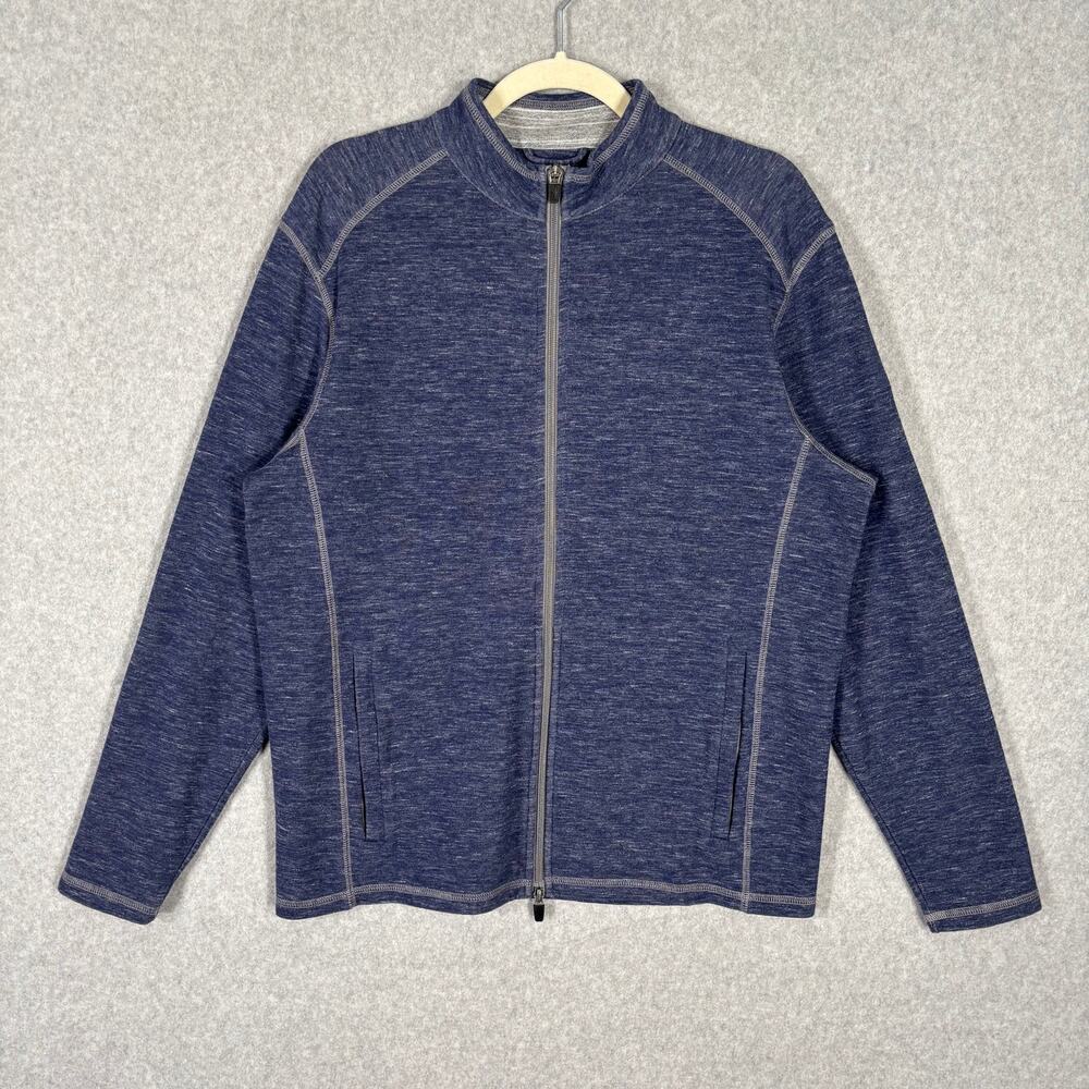 Johnnie O Sweatshirt Mens Medium Blue Full Zip Jacket Pocket Heathered‎ Willem